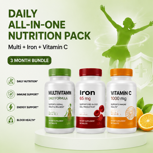 set meal 6:daily all in one nutrition pack | multi + iron + vitamin c(3 month bundle)