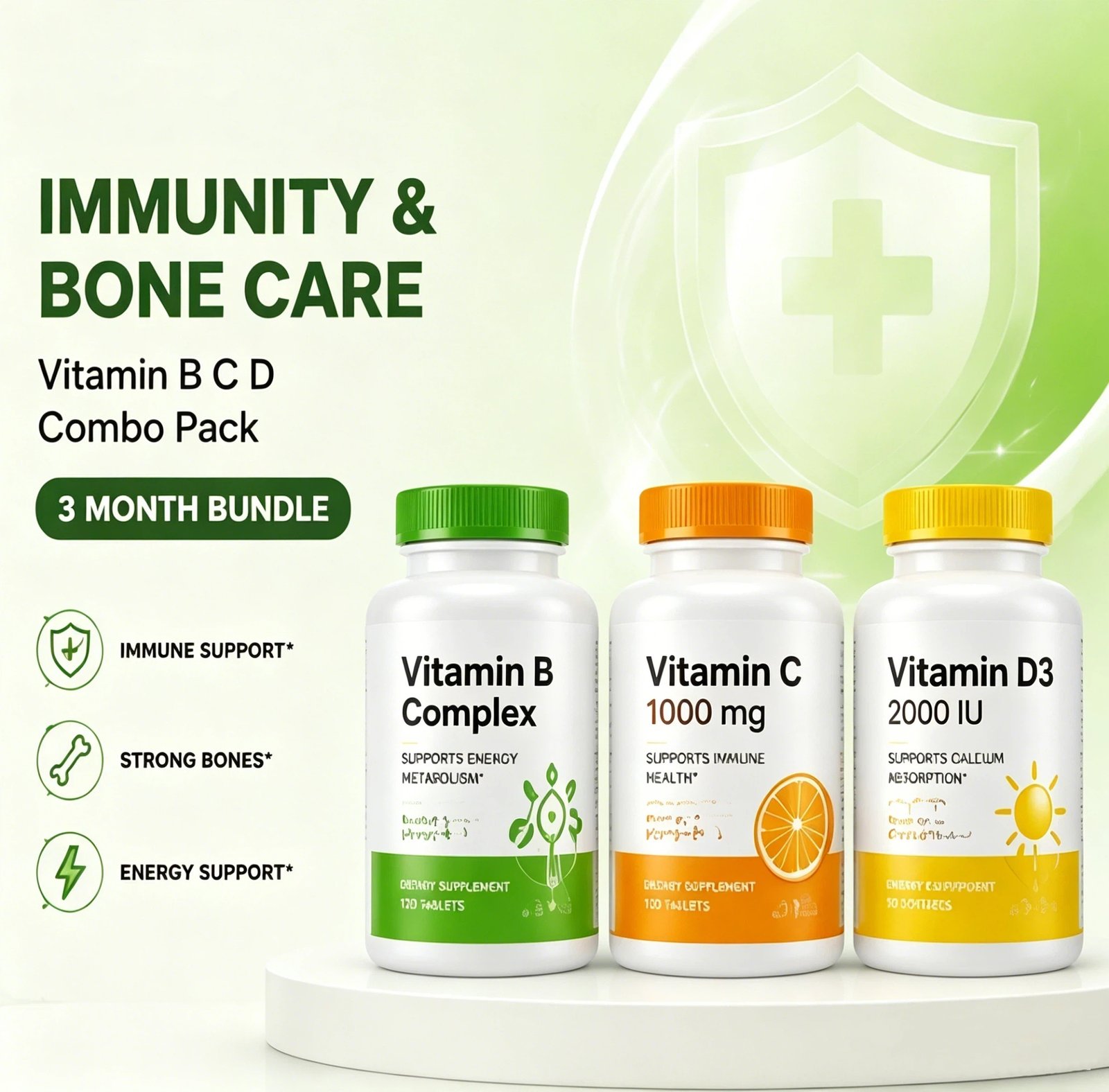 set meal 4:immunity & bone care | vitamin b c d combo pack(3 month bundle)