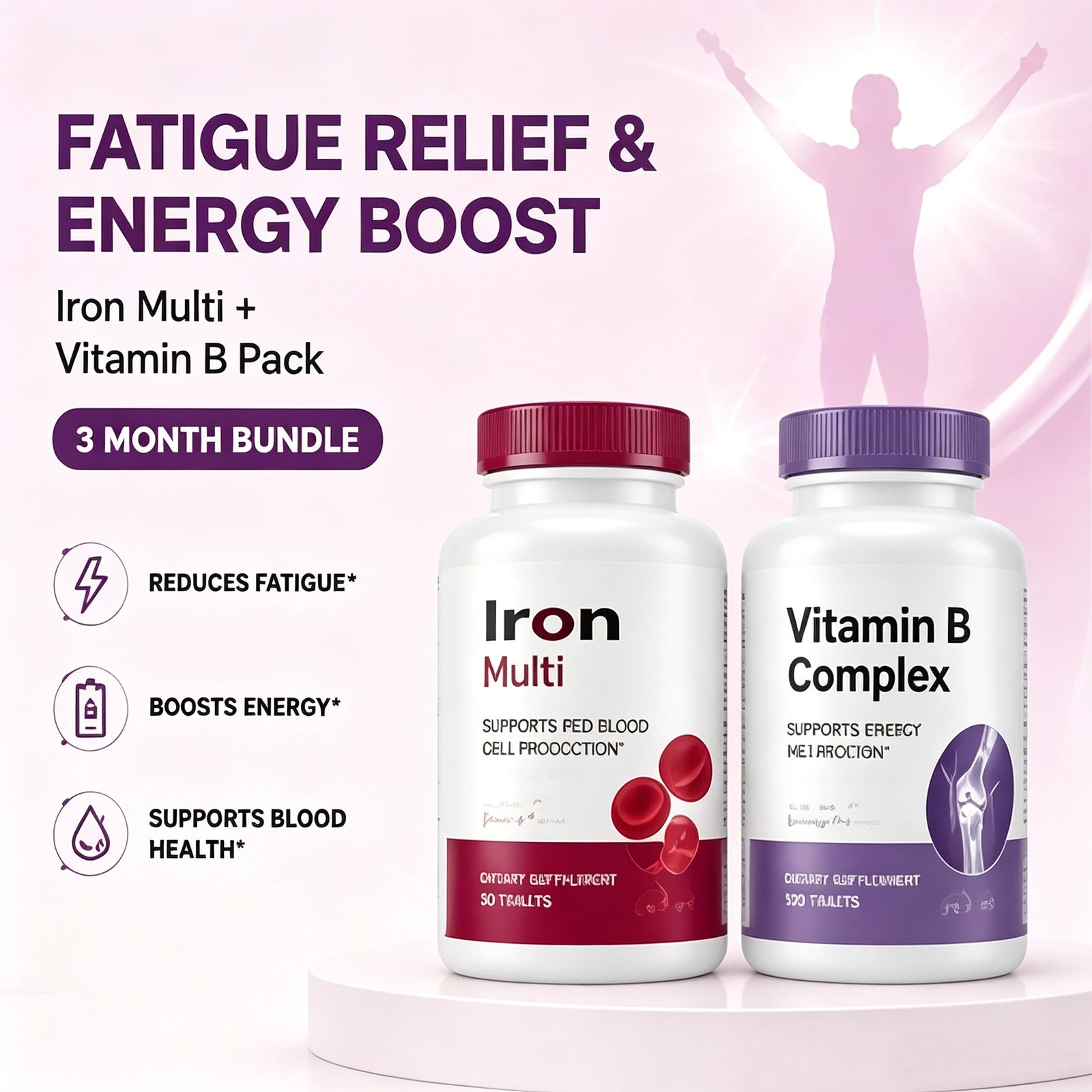 set meal 3:fatigue relief & energy boost | iron multi + vitamin b pack(3 month bundle)